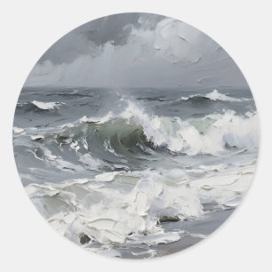 Ocean Waves Stormy Seascape Textured Classic Round Sticker