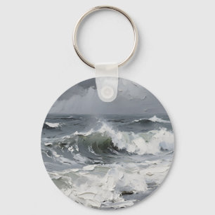 Ocean Waves Stormy Seascape Textured Key Ring