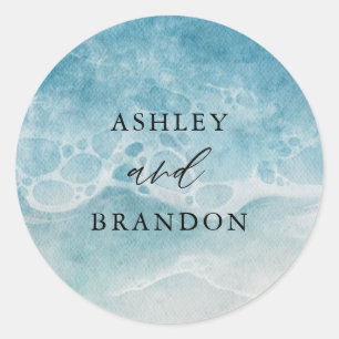Ocean Waves Summer Beach Theme Wedding Classic Round Sticker
