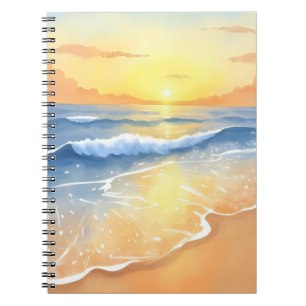 Ocean Waves Sunset Beach Watercolor Notebook