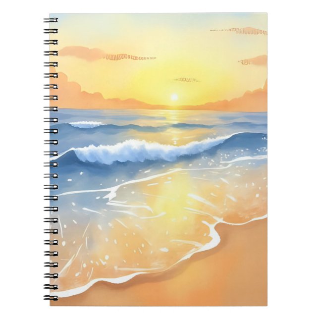 Ocean Waves Sunset | Beach Watercolor Notebook (Front)