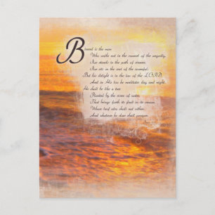Ocean Waves Sunset Bible Scriptures Psalms 1:1 Postcard
