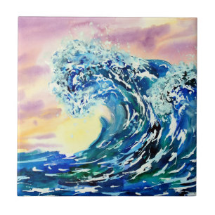 Ocean Waves Sunset Ceramic Tile