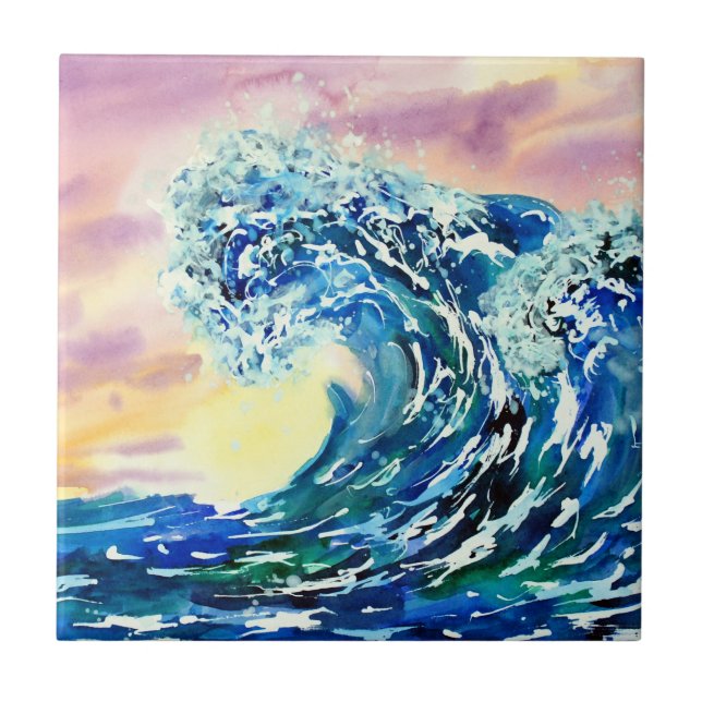 Ocean Waves Sunset Ceramic Tile (Front)
