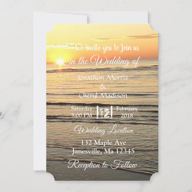 Ocean Waves Sunset Wedding Invitations (Front)