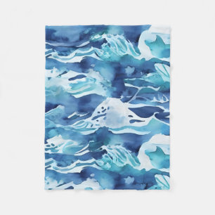 Ocean Waves Teal Watercolor Aqua Blue Fleece Blanket