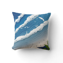 Ocean Waves Throw Pillow 🌊 Coastal Blue Cushion