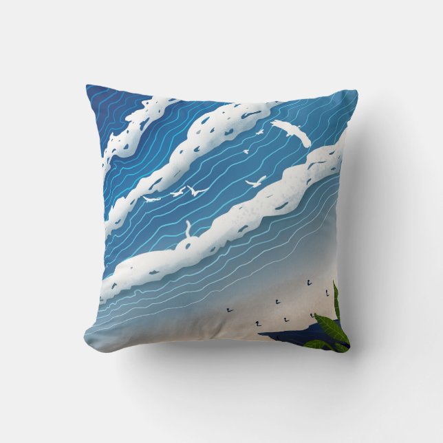 Ocean Waves Throw Pillow 🌊 Coastal Blue Cushion (Front)