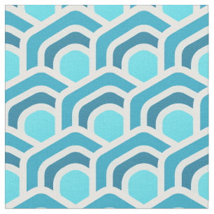 Ocean Waves - Turquoise Geometric Hexagon Pattern Fabric
