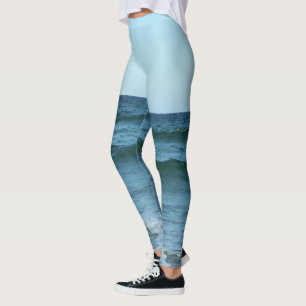Ocean Waves Under A Soft Blue Sky Leggings