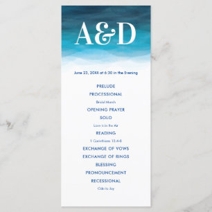 Ocean Waves Watercolor Wedding Program, Blue Program