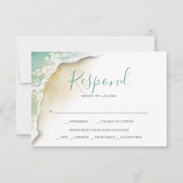 Ocean Waves Wedding Turquoise Green Reply RSVP (Front)