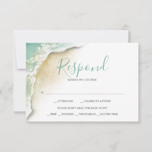 Ocean Waves Wedding Turquoise Green Reply RSVP