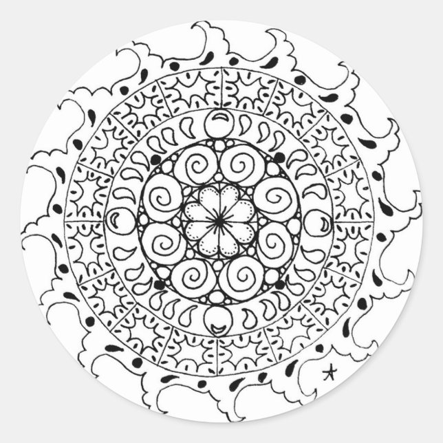 Ocean waves zen mandala classic round sticker (Front)