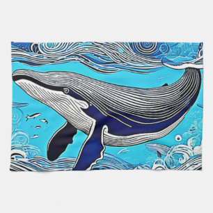 Ocean Whale Art Design Tea Towel