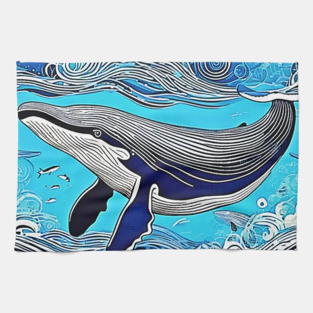 Ocean Whale Art Design Tea Towel (Horizontal)