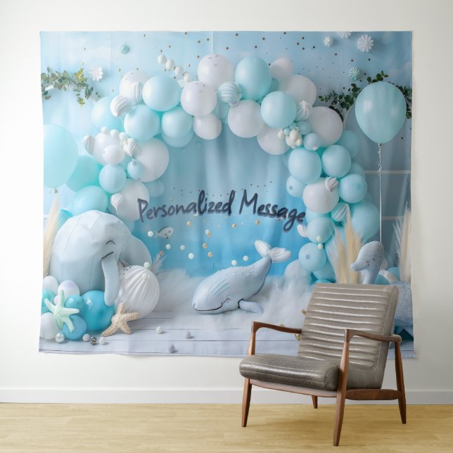 Ocean Whale Balloon Arch Backdrop Tapestry (In Situ (Horizontal))