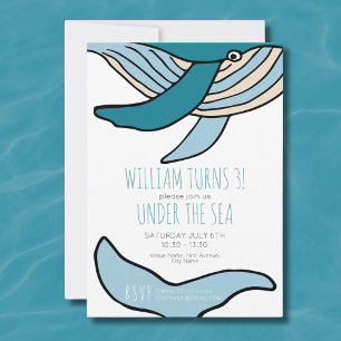 Ocean Whale Boys Birthday Party Invitation