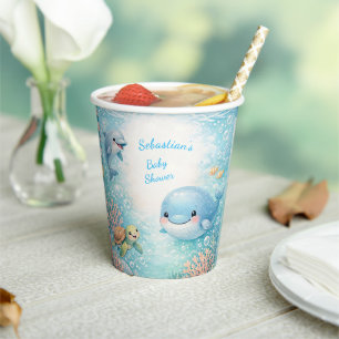 Ocean Whale Dolphin Seahorse Baby Shower Blue Paper Cups
