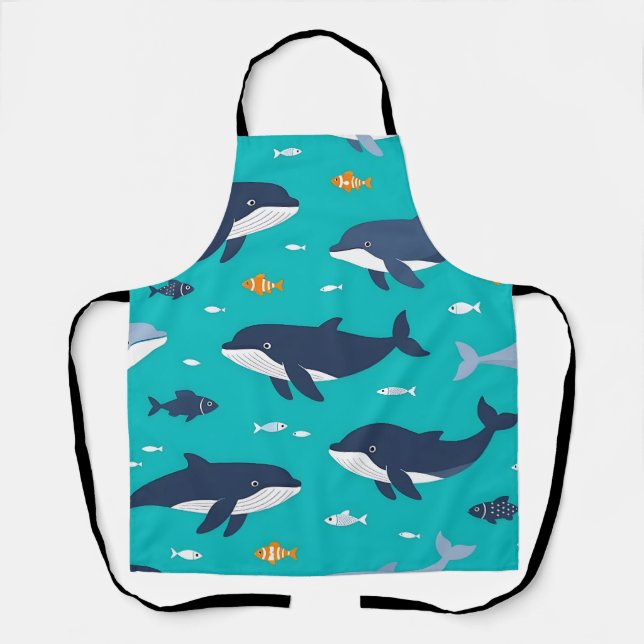Ocean Whales Dolphins Pattern Apron (Front)