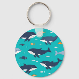Ocean Whales Dolphins Pattern Key Ring
