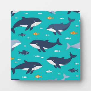 Ocean Whales Dolphins Pattern Plaque