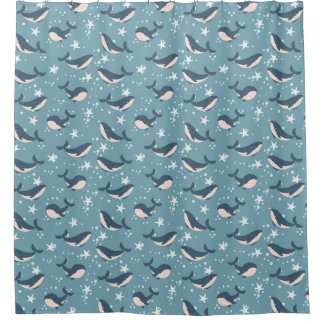 Ocean whales pattern shower curtain