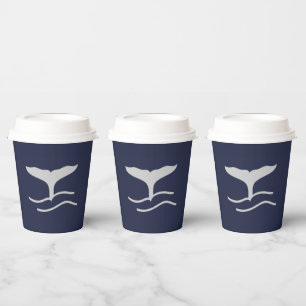 Ocean Whales Tail Outline Navy and Grey Party Paper Cups