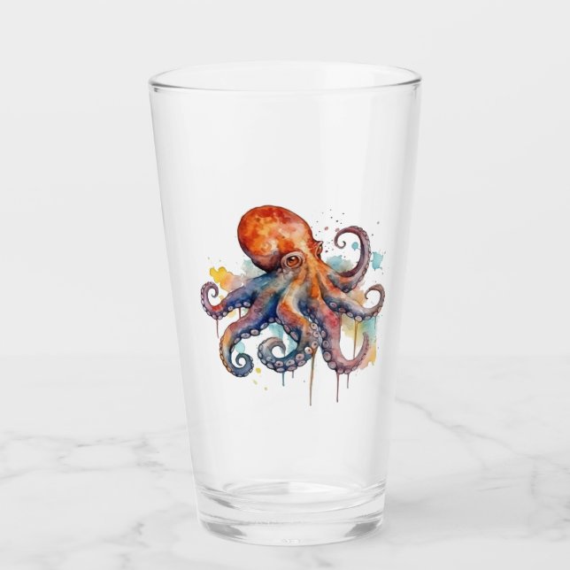 Ocean Whimsy: Colourful Octopus Glass (Front)