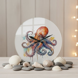 Ocean Whimsy: Colourful Octopus Large Clock