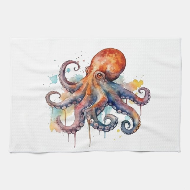 Ocean Whimsy: Colourful Octopus Tea Towel (Horizontal)