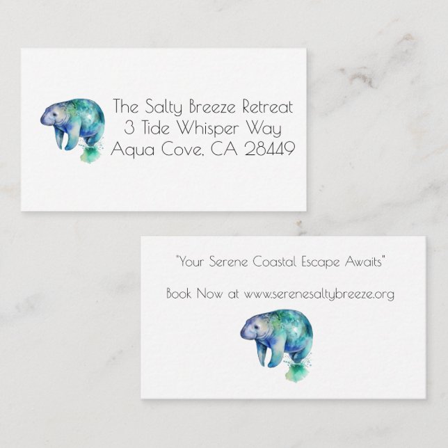 Ocean Whisper Manatee, custom Business Card (Front/Back)