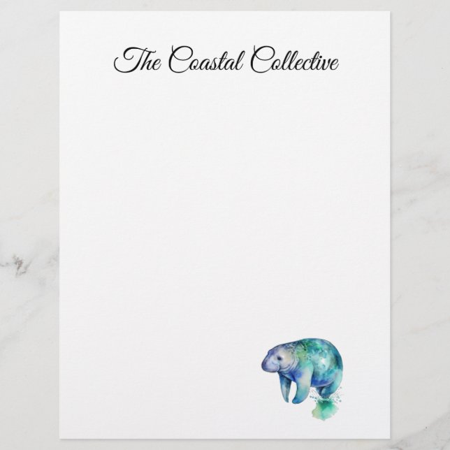 Ocean Whisper Manatee, custom Letterhead (Front)