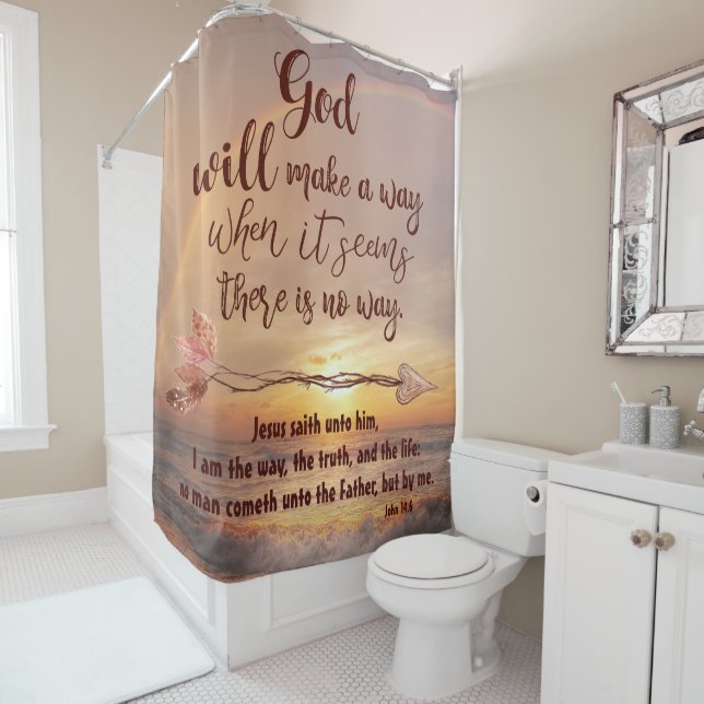 Ocean with I am the Way Bible Verse Shower Curtain (In Situ)