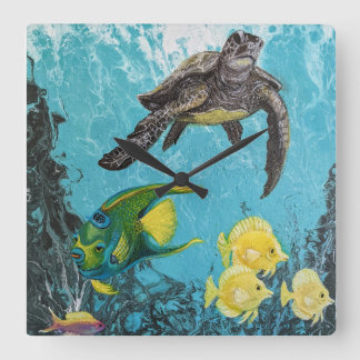ocean with sea turtles and fish wall clock