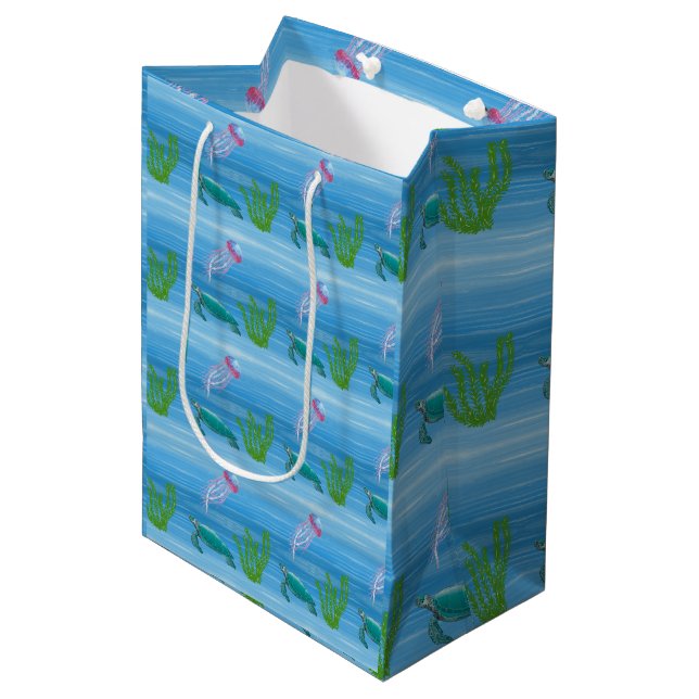 Ocean with Turtle and Jellyfish Medium Gift Bag (Front Angled)