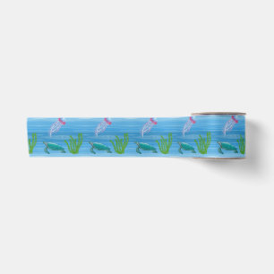Ocean with Turtle and Jellyfish Satin Ribbon