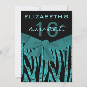 Ocean Zebra Print Sweet 16 Birthday Invitation