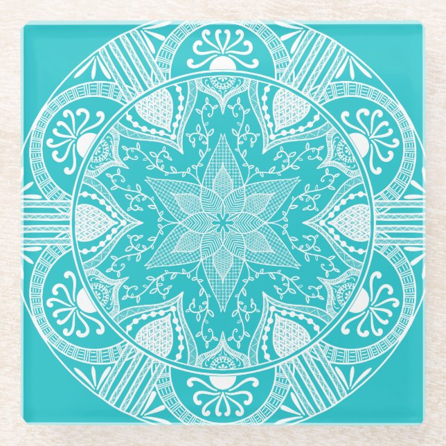 Oceana Mandala Glass Coaster (Front)