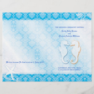Oceanfront Seahorse Blue Wedding Bi Fold Program