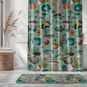 Oceania Colourful Fishes on Duck Egg Background Shower Curtain