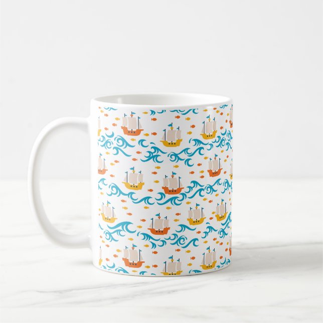 Oceanic Adventure: Yellow and Red Sailing Ships wi Coffee Mug (Left)