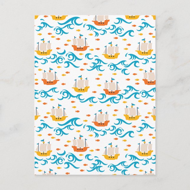 Oceanic Adventure: Yellow and Red Sailing Ships wi Postcard (Front)