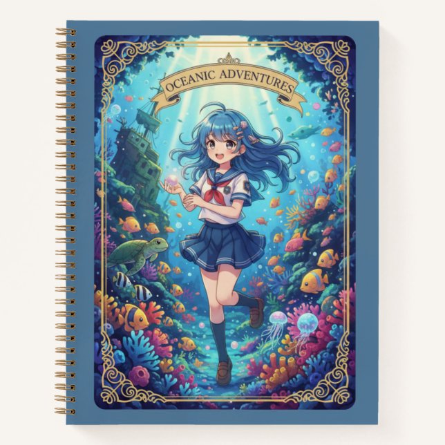 Oceanic Adventures Anime Girl Underwater Journal (Front)