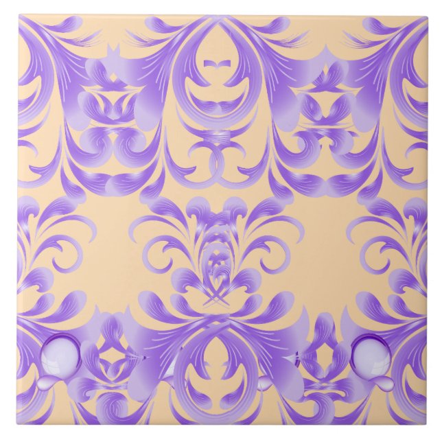 Oceanic Bloom: Purple Wave Harmony / Stylish Art Ceramic Tile (Front)