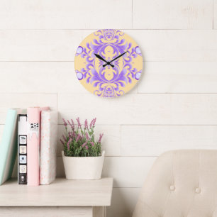 Oceanic Bloom: Purple Wave Harmony / Stylish Art Large Clock