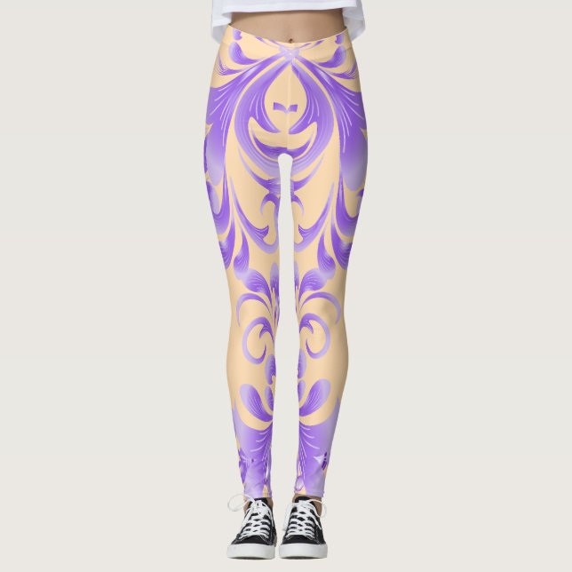 Oceanic Bloom: Purple Wave Harmony / Stylish Art  Leggings (Front)