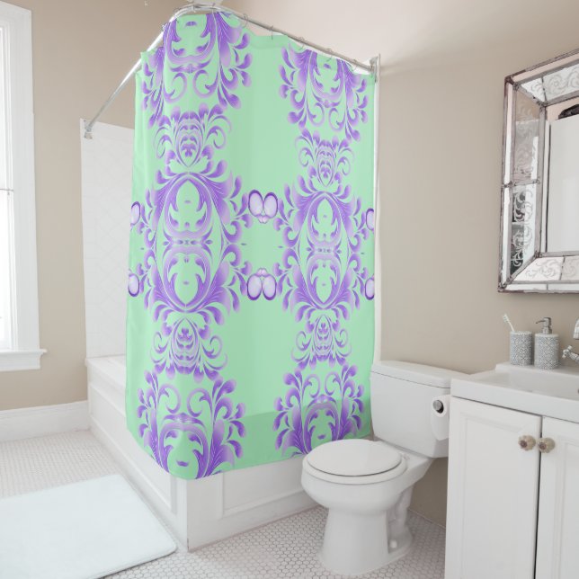 Oceanic Bloom: Purple Wave Harmony / Stylish Art  Shower Curtain (In Situ)