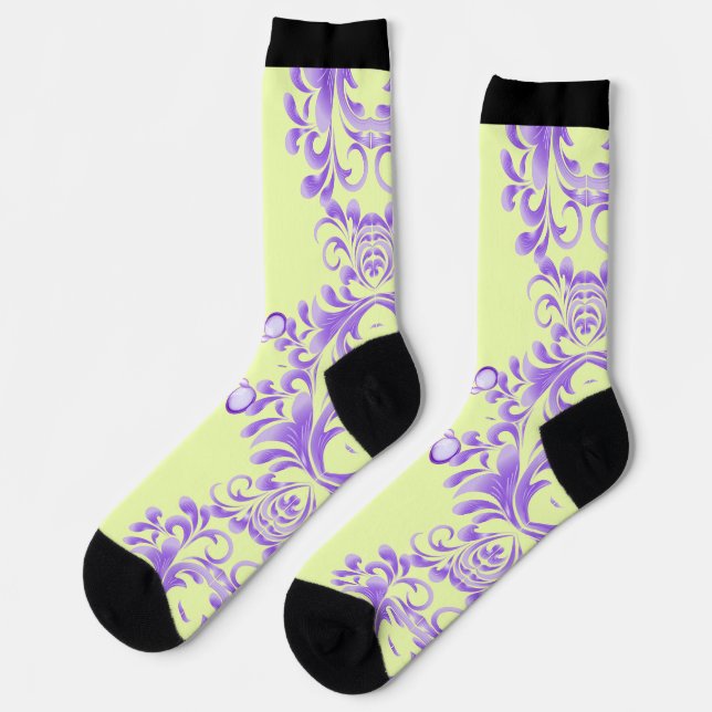 Oceanic Bloom: Purple Wave Harmony / Stylish Art  Socks (Left)