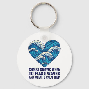 Oceanic blue Christ and the waves design Key Ring